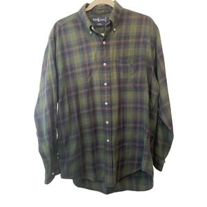 Ralph Lauren Blaire Plaid Flannel Button Down Shirt Men's Medium Green Red